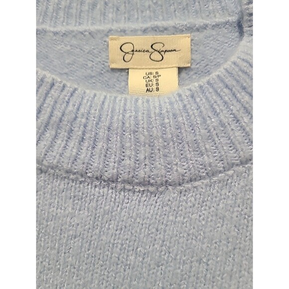 NWT Jessica Simpson Crop Powder Blue Floral Applique Boho Sweater Sz S - Picture 5 of 7
